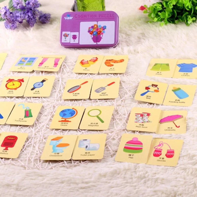 Baby Toys Montessori wooden Cognitive Pair Puzzle Card Toy For Kids Learning Education Vehicle/Fruit/Animal/Life Set Puzzle Gift