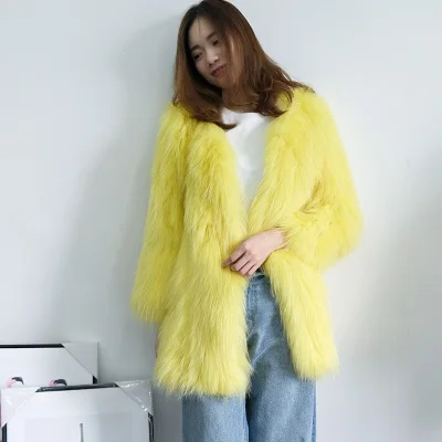 OFTBUY пальто из натурального меха женская Зимняя Куртка парка из натурального меха енота вязаная Толстая теплая Модная Повседневная Роскошная куртка Новинка - Цвет: yellow
