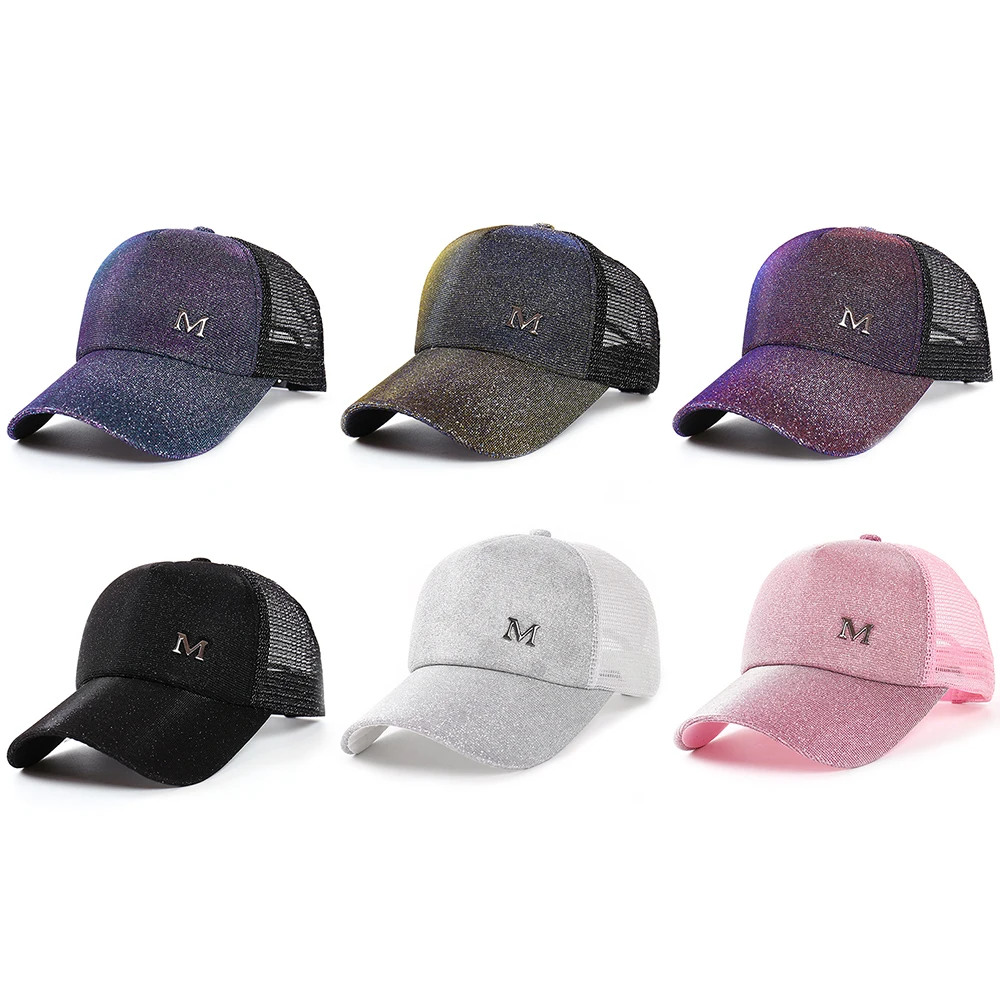 Бейсболка с блёстками для хвоста женская сетчатая в стиле хип-хоп повседневная