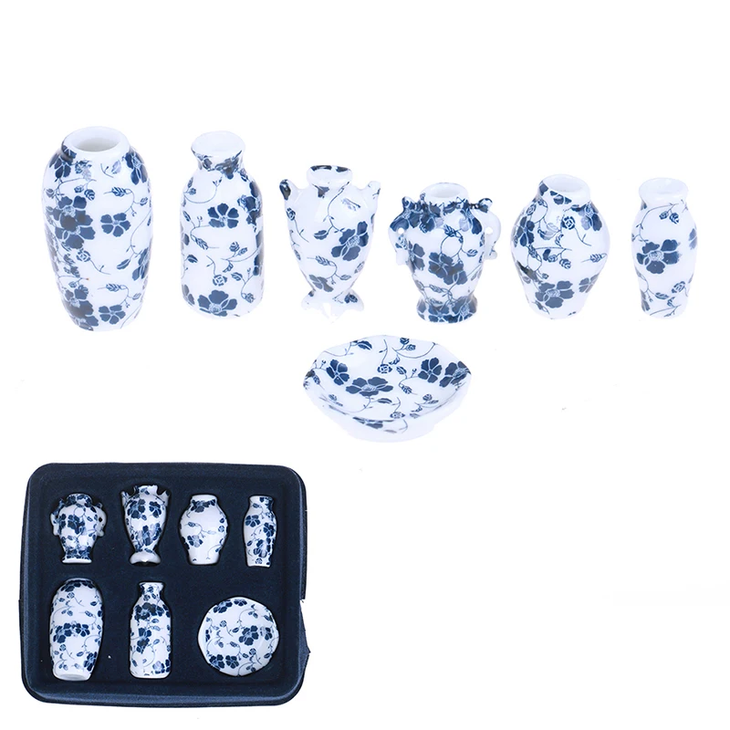 

7Pcs/set Miniature Dollhouse Mini Ceramic Vase Accessories Doll House Miniatures Decorative Porcelain 1:12 Accessories