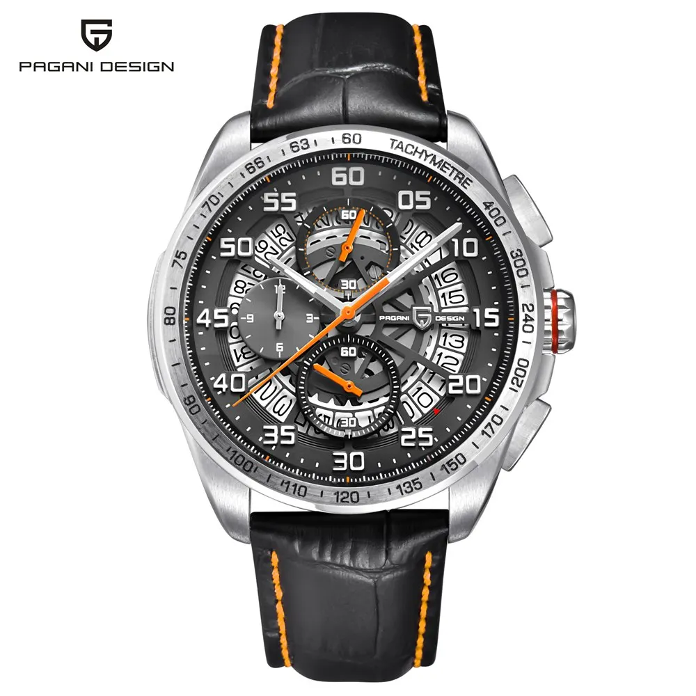 Reloj Hombre, PAGANI, дизайнерские, топ класса люкс, брендовые, спортивные, с хронографом, мужские часы, водонепроницаемые, кварцевые часы, Relogios Masculino saat - Цвет: leather orange