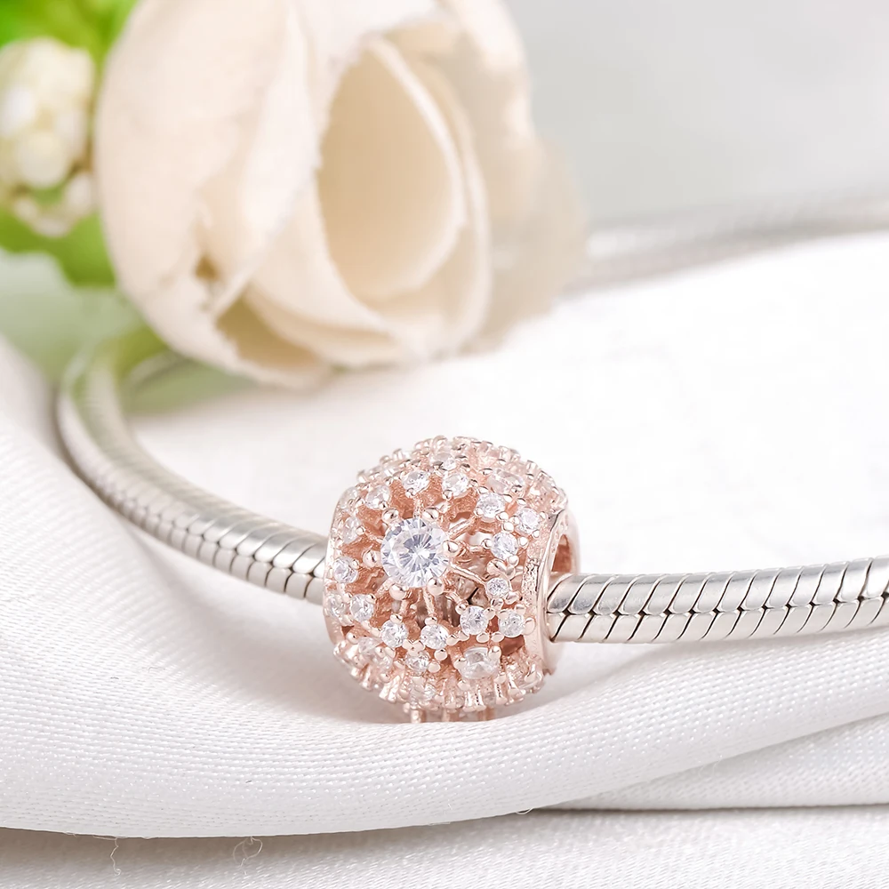 LZESHINE Shinging CZ розовое внутреннее сияние ажурная бусина Шарм для оригинальной