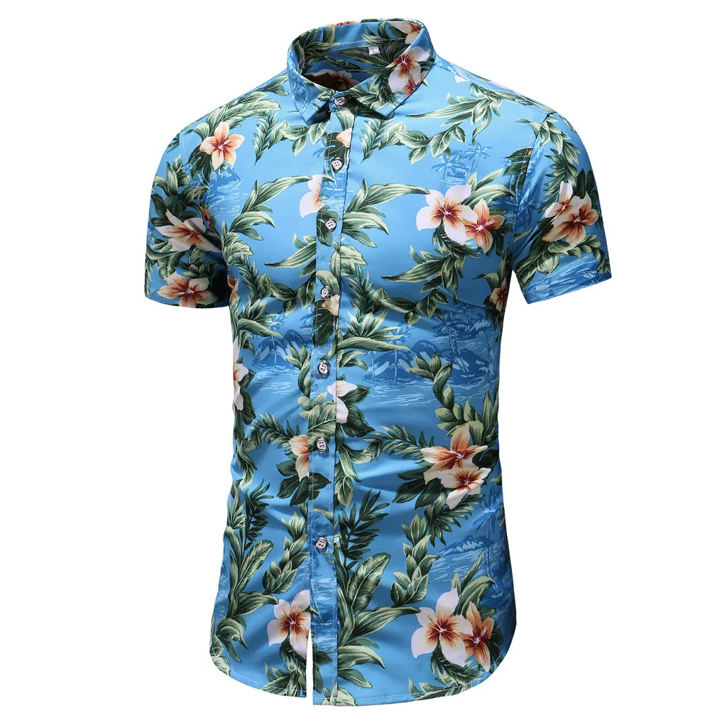 Мужская рубашка в летнем стиле с принтом пальмы, Пляжная гавайская рубашка, мужская повседневная гавайская рубашка с коротким рукавом, сорочка для мужчин азиатского размера Mar27