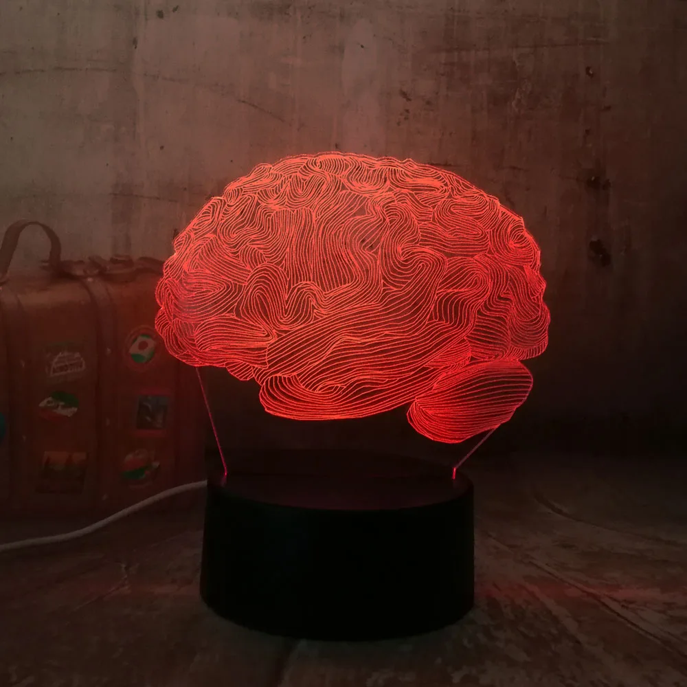 Новый головного мозга 3D светодиодный ночной Светильник многоцветный новинка RGB 7