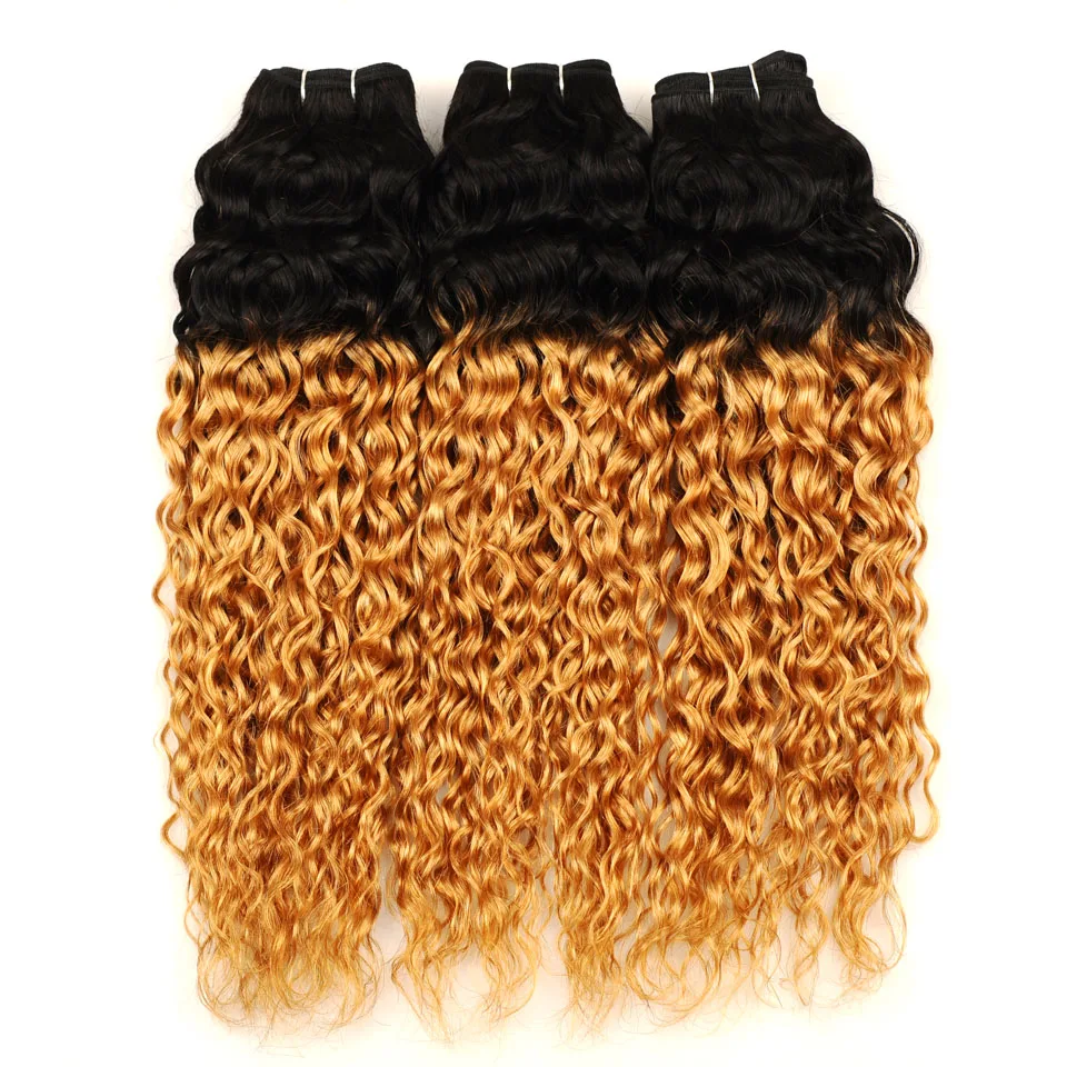 Pinshair Ombre бразильский воды волна волос 1B 27 3 Связки с закрытием Ombre блондинка переплетения человеческих волос Связки с закрытием nonremy
