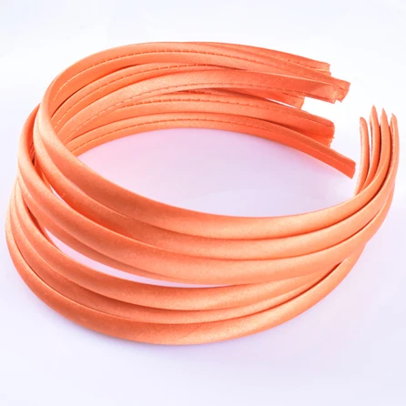 ORANGE 60 шт./лот, сатиновые повязки для волос DIY, 10 мм, одноцветная ткань, покрытая смоляной повязкой для волос, пластиковые повязки для волос для девочек, повязка для волос для женщин - Цвет: ORANGE