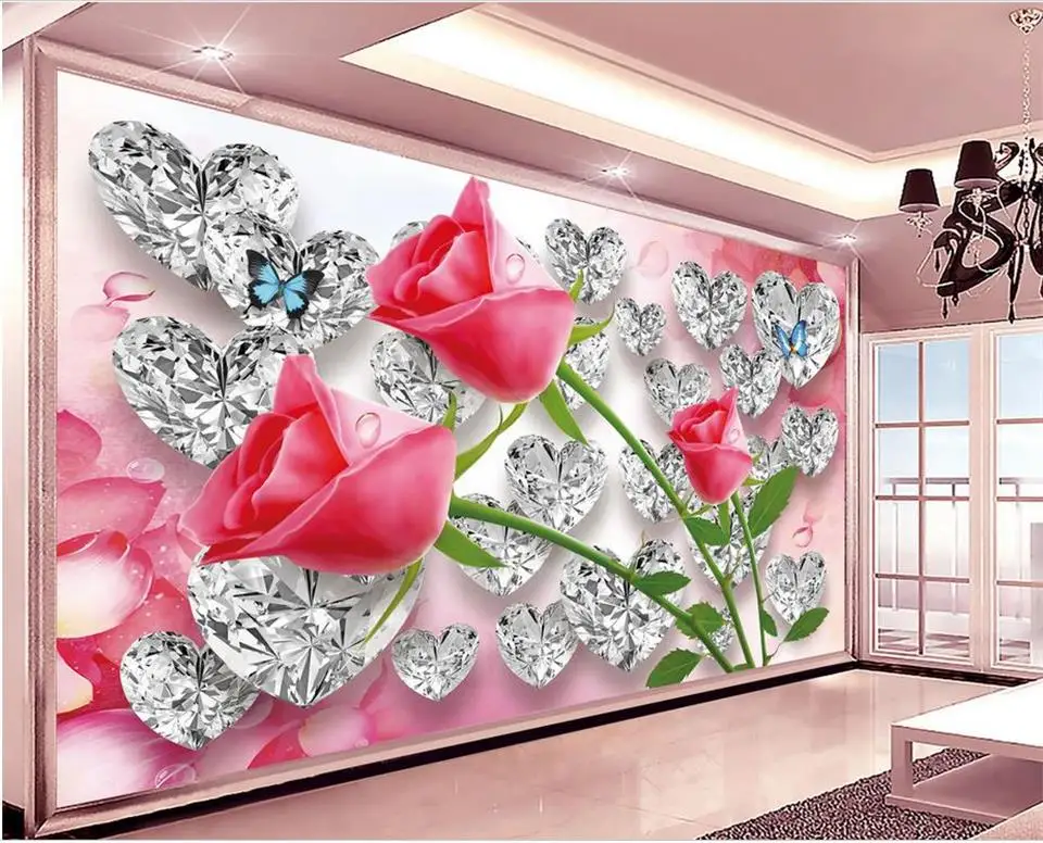 3d обои фото на заказ Фреска гостиная алмазная Роза цветы картина диван ТВ фон