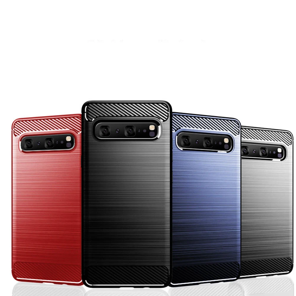 Матовый чехол для телефона Samsung S10 5G Galaxy углеродное волокно мягкий ТПУ