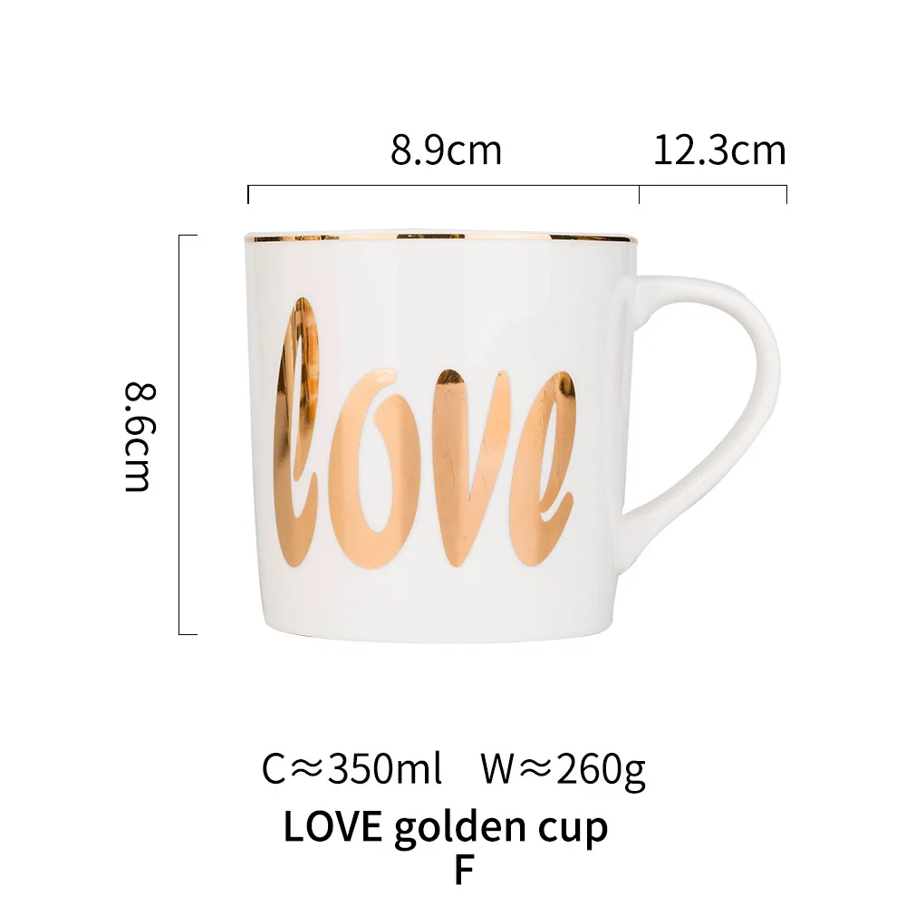 MDZF SWEETHOME Ceramic Mug Large Capacity Water Cup Simple Coffee Milk Mug with Handle - Цвет: LOVE gold F