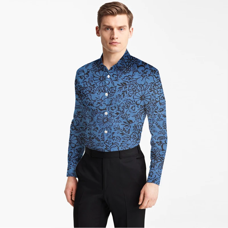 2018 Мужская рубашка из Хлопка Оксфорд с принтом маленький узор модная