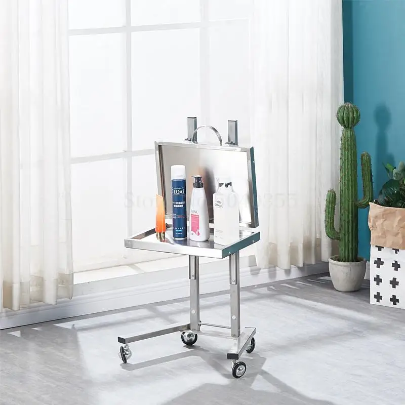New hairdressing stainless steel cart beauty salon stroller hair salon tool cart folding two table trolley