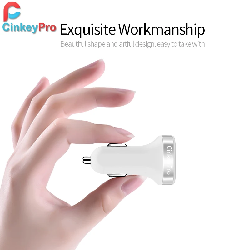 CinkeyPro 2 порта USB Автомобильное зарядное устройство с светодиодный экран алюминиевый автомобильное зарядное устройство мобильный телефон универсальный для iPhone samsung Зарядка