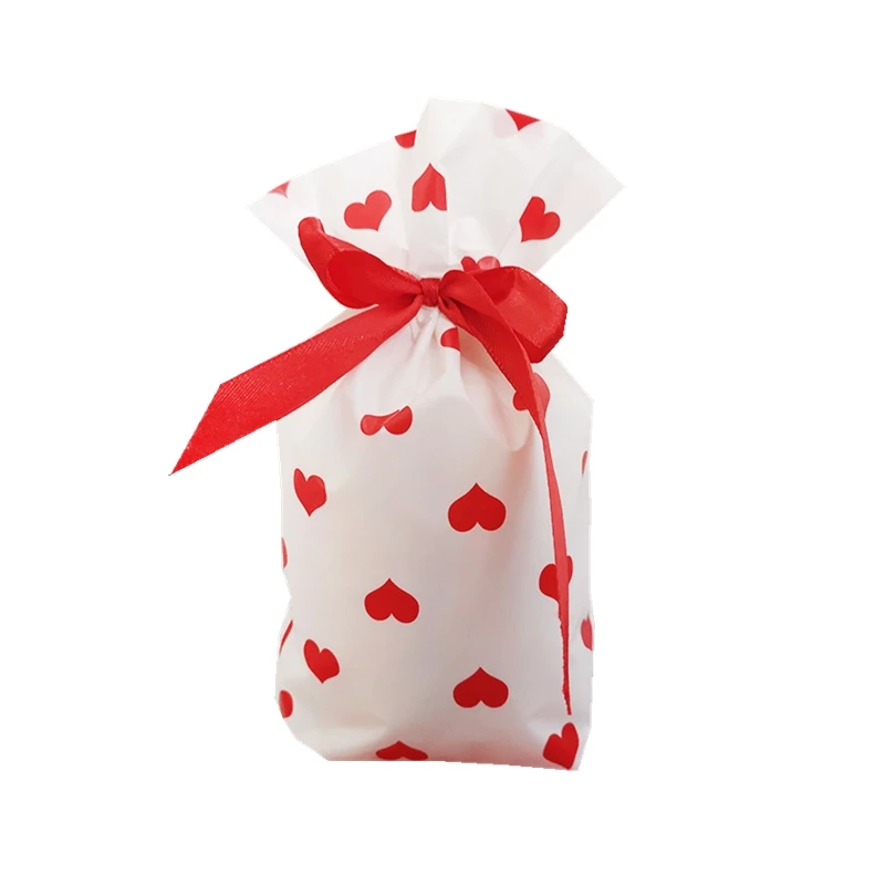 Red Heart LBSISI Life 50 шт пластиковый мешок для конфет, печенья, на шнурке, с лентой, для закусок, конфет, на день рождения, свадьбу, подарочные пакеты - Цвет: Red Heart