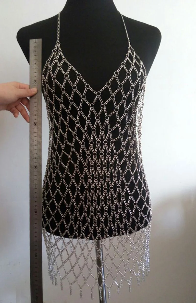 

Chran Sexy Fashion Body Mesh Chain Harness Necklace Chain Halter Bra Lingerie Checker Exotic Dress Showgirl Jewelry BJN155615