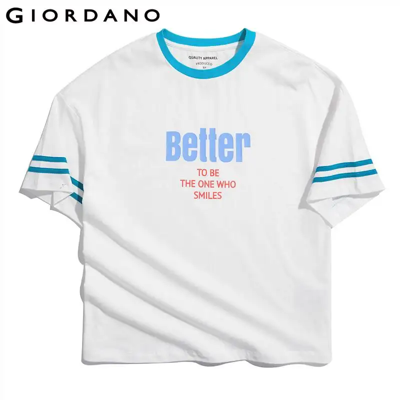 Женская футболка с принтом Giordano свободная со слоганом и коротким рукавом топы