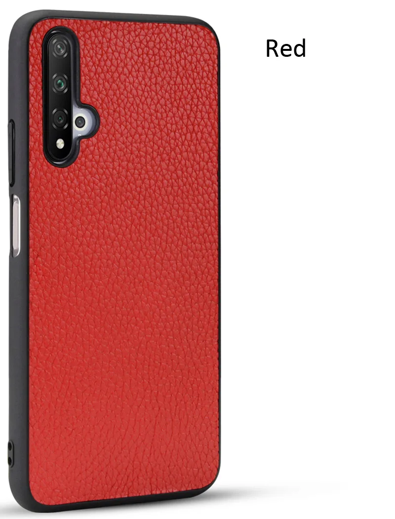 Red Чехол из натуральной кожи для huawei Honor 20 Pro Личи бизнес задняя защитная оболочка - Цвет: Red