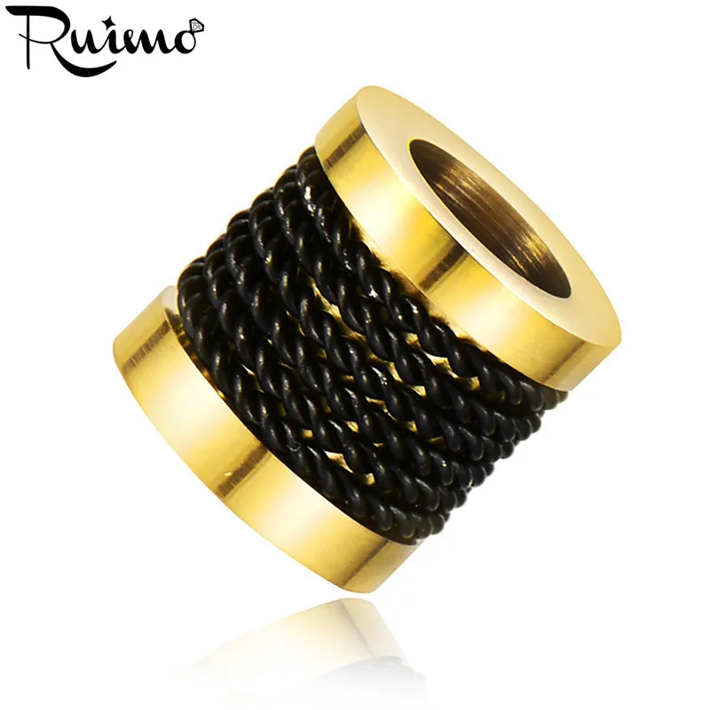 plating gold RUIMO Новое поступление покрытие Бусы из нержавеющей стали провод сварки Большой отверстие раздельные бусины, установка самодельный кожаный браслет ювелирных изделий - Цвет: plating gold