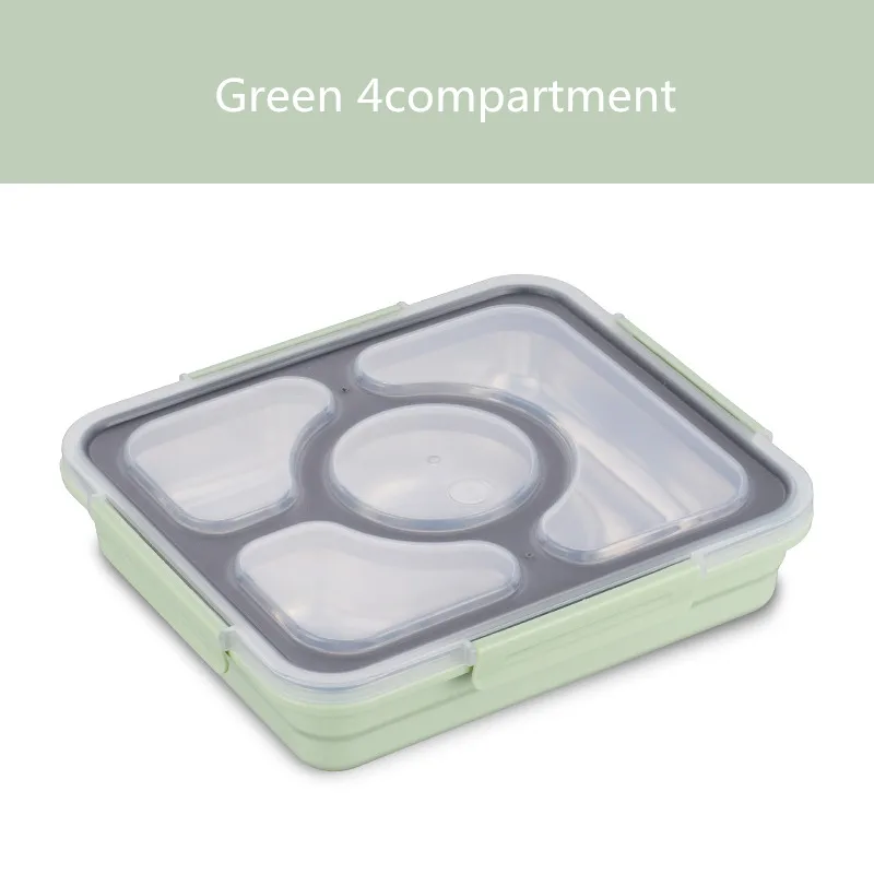 Green 4compartment MICCK Теплоизоляционный Ланч-бокс, экологически чистый Бенто-бокс с столовыми приборами, контейнер для еды с отделениями, герметичный, не смешанный - Цвет: Green 4compartment