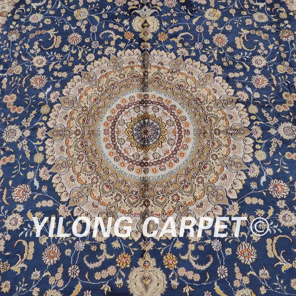 Kopen Yilong 9'x12 'Vantage Perzische Zijden Kleed Antiek Blauw Meddalion Turkse Zijde Tapijt (ZW006M9x12)