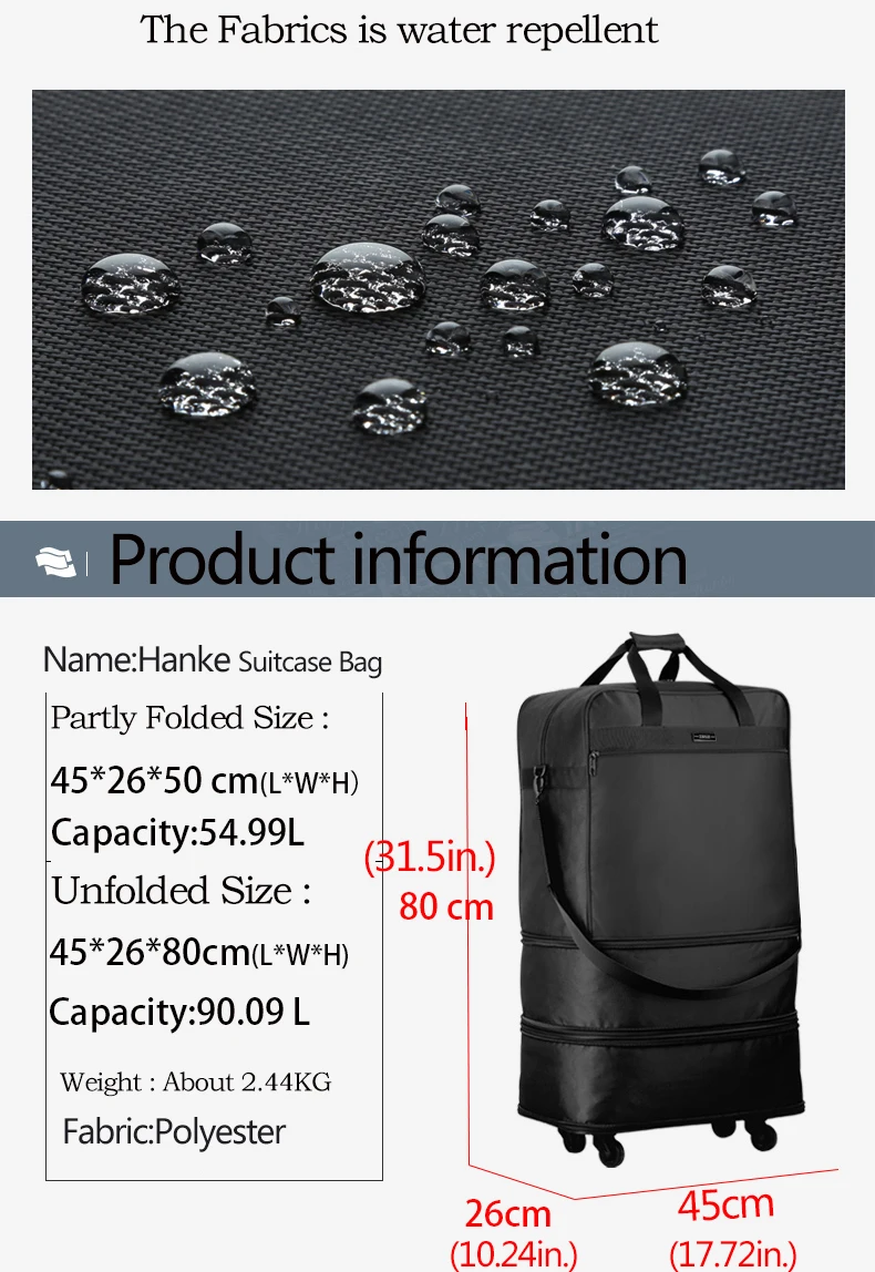 Hanke 91L раздвижные чемоданы, складная Мужская багажная сумка с замочком, дорожная сумка для женщин, вращающаяся спортивная сумка на колесиках, мужские сумки T637