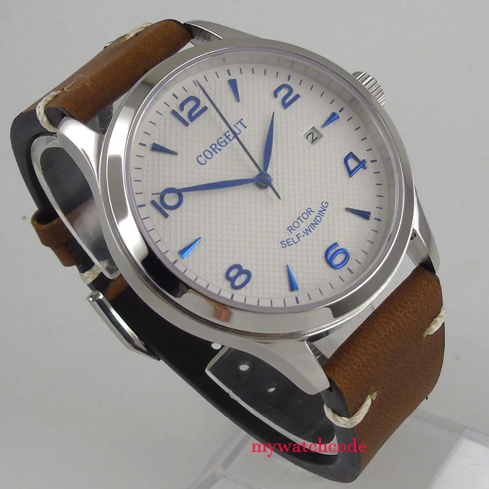 42mm corgeut white dial blue marks Sapphire Glass miyota Automatic mens watch C100 | Наручные часы