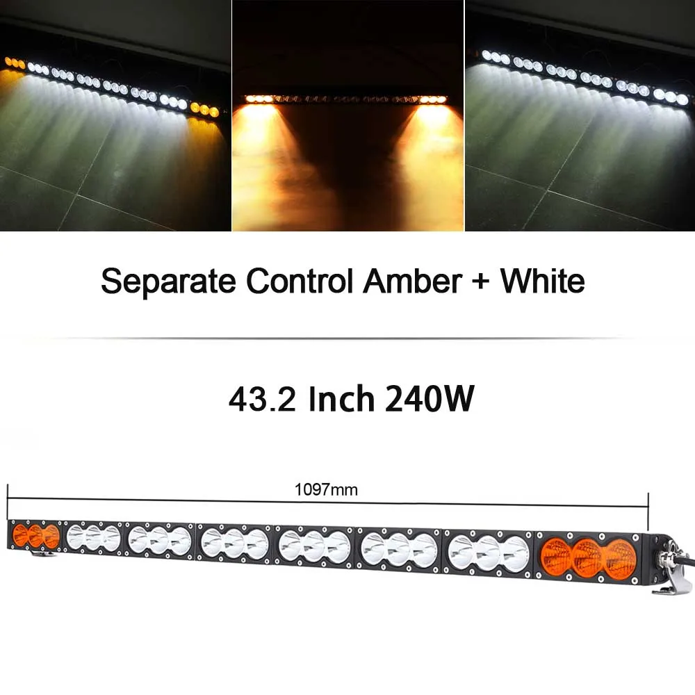 240W Amber White Однорядный тонкий 10 Вт/шт. светодиодный рабочий светильник для грузовика Atv Uaz 4x4 внедорожный прицеп комбинированный луч Янтарный Предупреждение ющий Барра противотуманный светильник s - Цвет: 240W Amber White