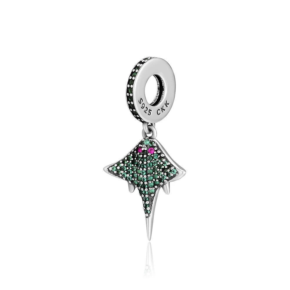Подвеска Davil Rays Fandola из стерлингового серебра 925 пробы Mobul Oceanic Charm зеленый CZ Fit