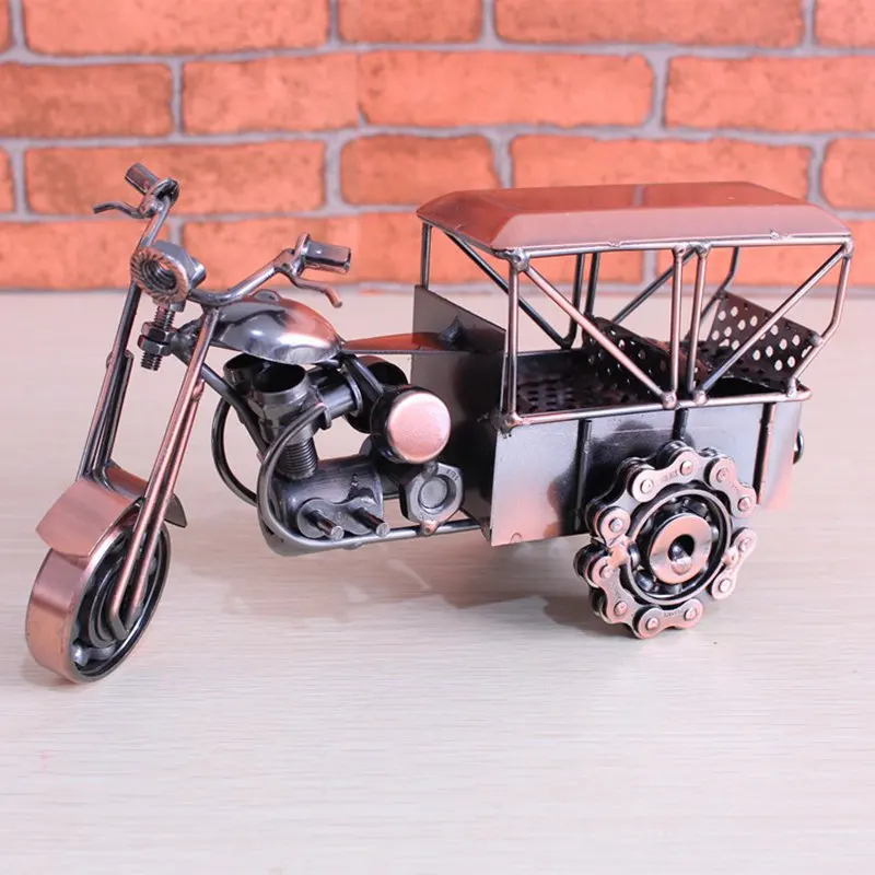 Ретро трехколесный мотоцикл металлическая скульптура винтажный Tuk-tuk железное искусство домашний декор день рождения и фестиваль подарок украшение ремесло