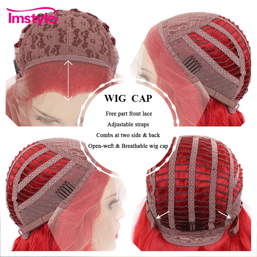 Женские парики Imstyle на сетке спереди короткие красные термостойкие