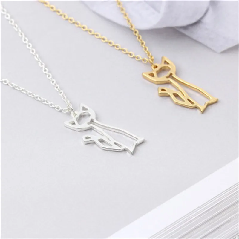 

New Fashion Cute Animal Necklace Jewelry Origami Cat Necklace Lucky Cat Face Pendant Necklace Gift For Friend