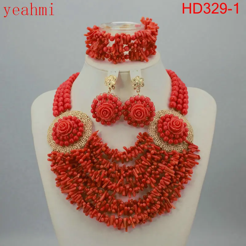 

Nigerian Wedding Beads Jewery Set African Red Coral Beads Jewelry Set 2019 New Bridal Jewelry Best Selling Free Shipping HD329-1