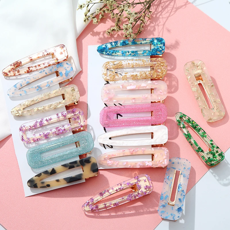 Женская акриловая заколка для волос простая с блестками по бокам|Украшения