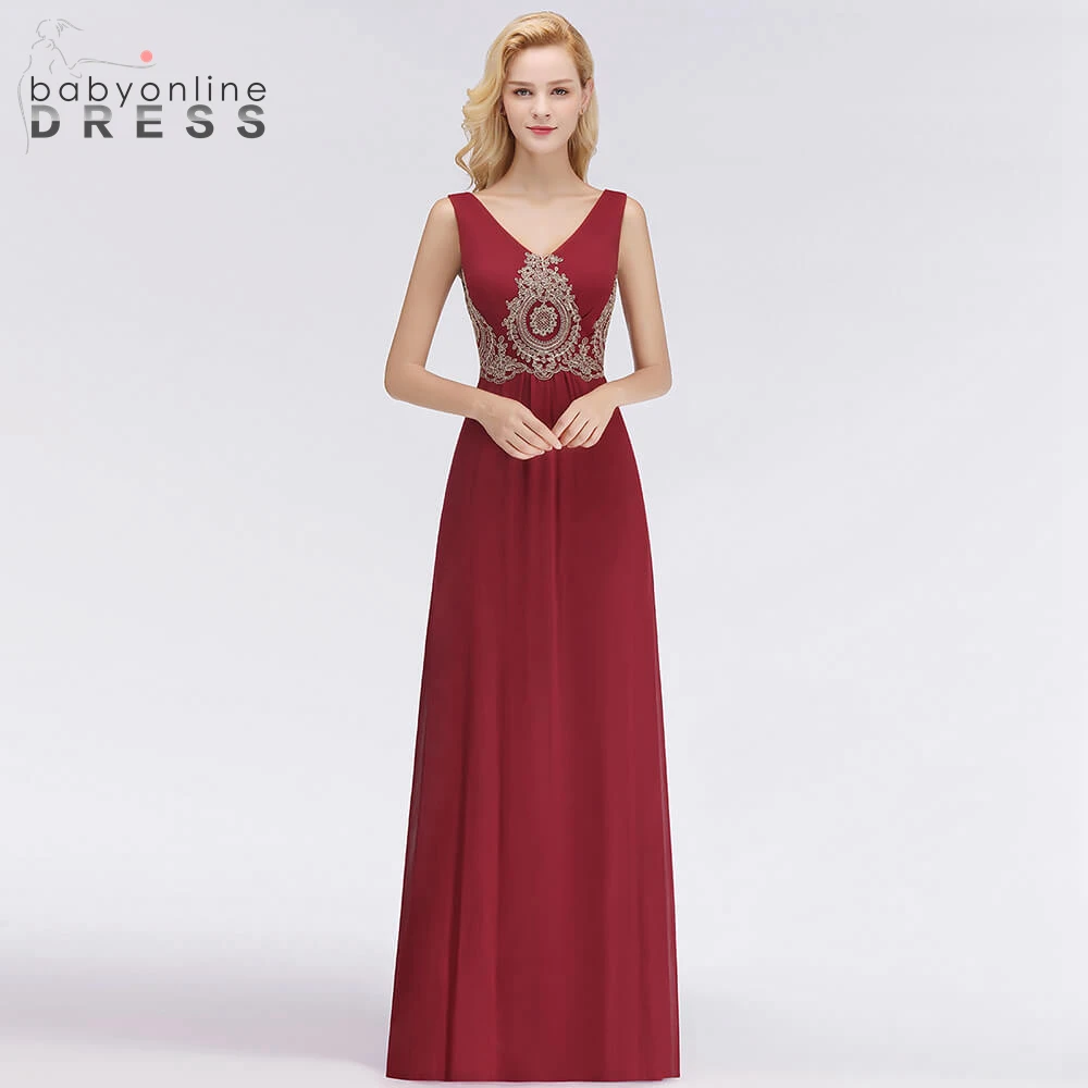 

BabyonlineDress Elegant V Back Design Lace Long Evening Dresses 2019 Fashion Floor Length Polyester Sleeveless Evening Gown