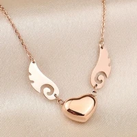 yun ruo angel wings pendant necklace titanium steel rose gold color woman fine jewelry birthday gift free shipping never fade