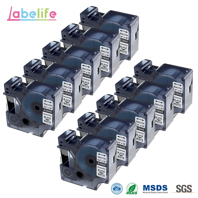 Labelife 10 упаковок 18445 Rhino 19 мм S0718620 IND виниловые этикетки совместимые белые ленты с