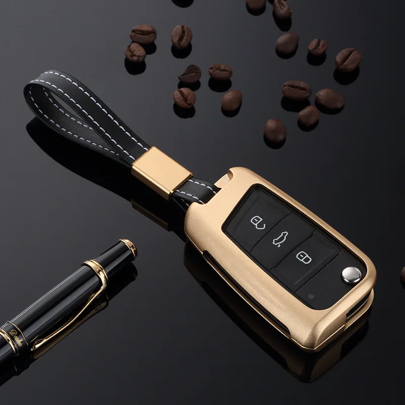 B-Gold Чехол для ключей из алюминиевого сплава для VW Polo Golf 7 Tiguan для Skoda Octavia Kodiaq Karoq для сиденья Ateca Leon Ibiza светильник - Название цвета: B-Gold