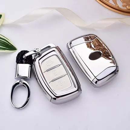 silver with keychain ТПУ брелок Оболочка Чехол для hyundai Creta I10 I20 Tucson Elantra Santa Fe - Название цвета: silver with keychain
