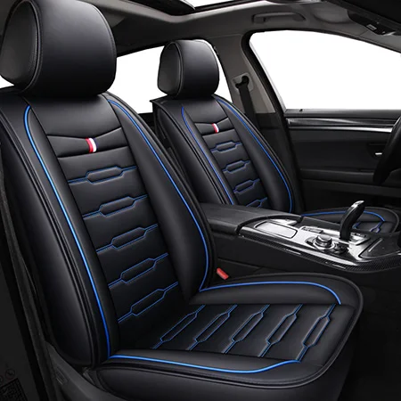 Black Blue Standard Кожаные чехлы на сиденья для toyota estima fj cruiser fortuner harrier highlander hilux vitz wish - Название цвета: Black Blue Standard