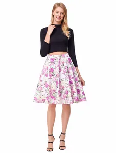 2018 летняя стильная элегантная винтажная романтичная розовая разноцветная плиссированная юбка с цветочным принтом и высокой талией