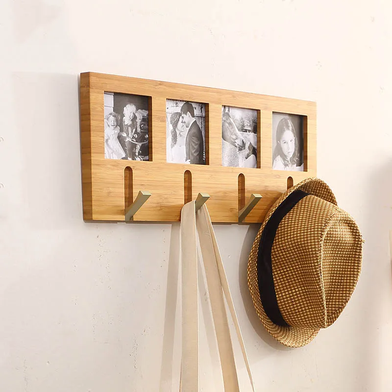Креативная природа бамбуковая настенная 4 крючка с фоторамкой сумка для пальто