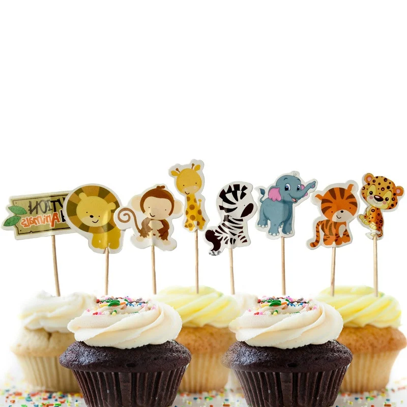 Cake flag Мультфильм джунгли животных Тема воздушный шар День Рождения украшения детские одноразовые посуда декоративные воздушные шары вечерние принадлежности - Цвет: Cake flag
