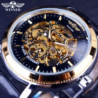 winner 4 ring designer transparent case back black golden skeleton mens watches top brand luxury mechanical watch men wristwatch