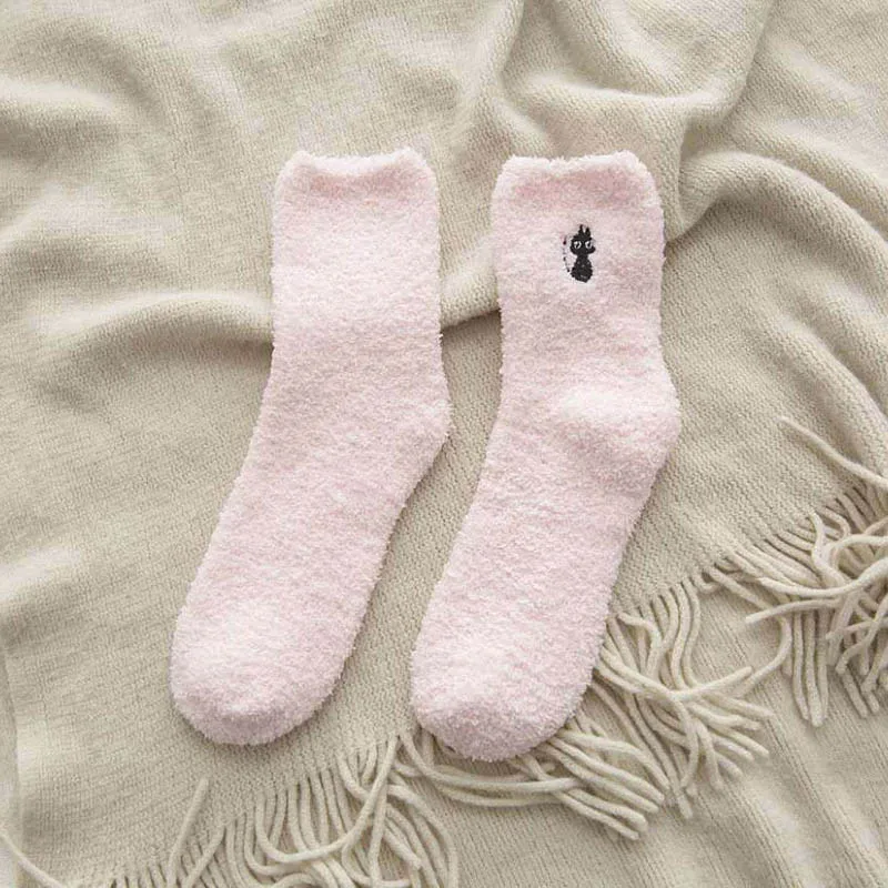 Утолщенные женские хлопковые милые плюшевые теплые носки для сна с вышивкой кота и оленя, Забавные милые носки, чулочно-носочные изделия, зимние кальцитовые носки harajuku meias - Цвет: pink cat