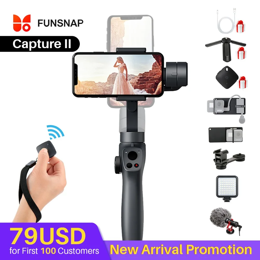 Funsnap Caputure 2 3-Axis смартфон шарнирный для samsung 8 s8 Gopro 7 6 5 экшн Камера стабилизатор vs Moza mini-s Feiyu
