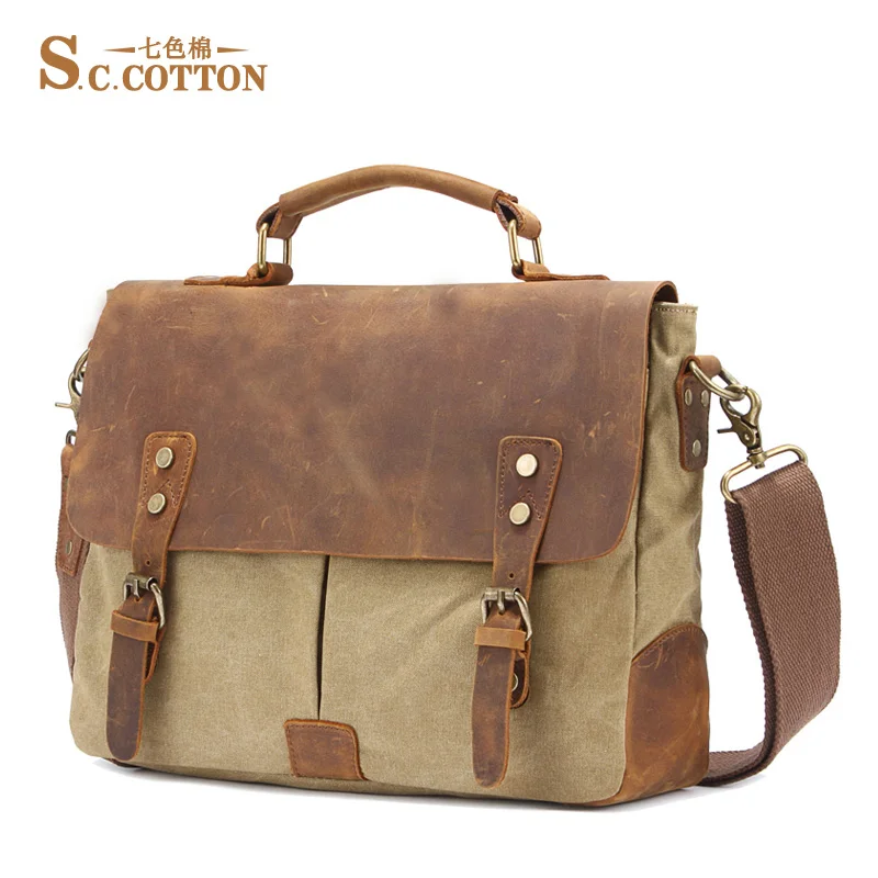 Сумка мессенджер мужская из воловьей кожи хлопок холщовая сумочка тоут в стиле