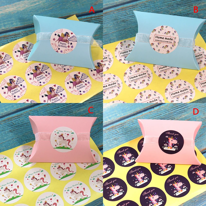 60 шт. DIY радуга Подарочная лошадь коробка наклейки Единорог милый мешок конфет