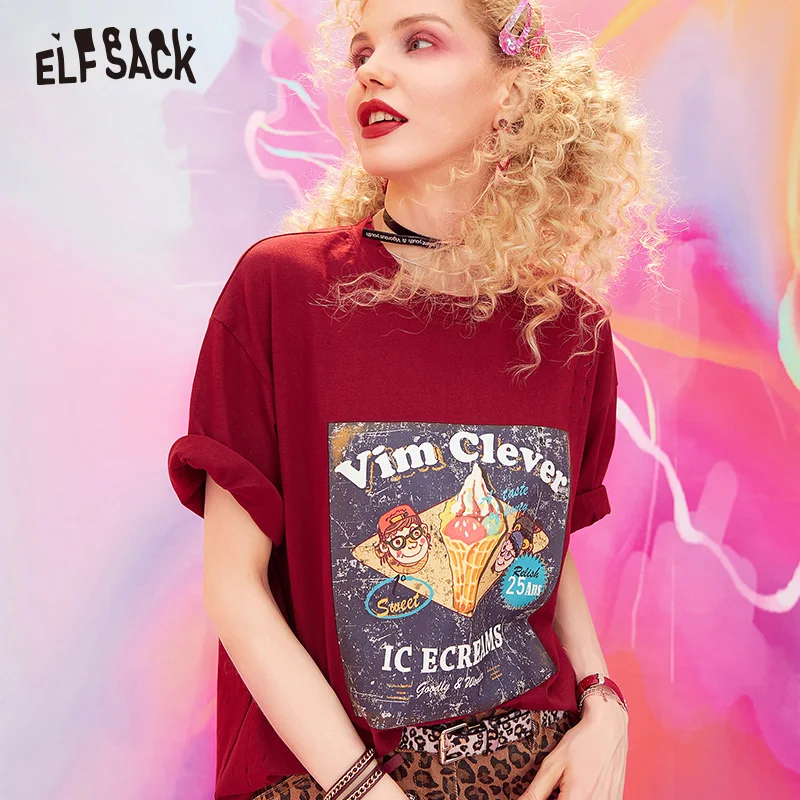 Женские хлопковые топы с дырками ELF SACK бордовая свободная повседневная уличная