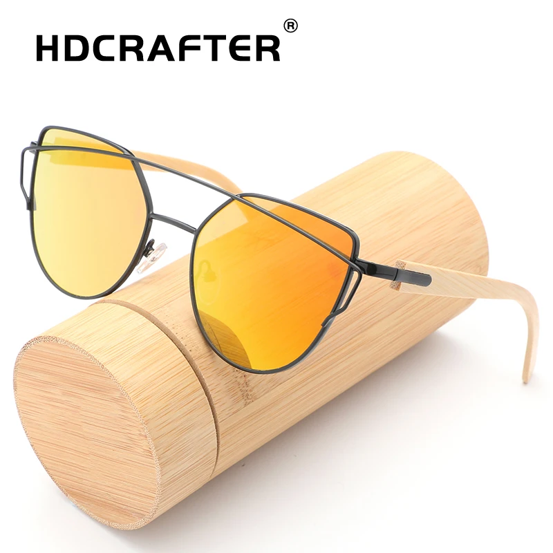 HDCRAFTER bamboo солнцезащитные очки для женщин Кошачий глаз сплав деревянная оправа