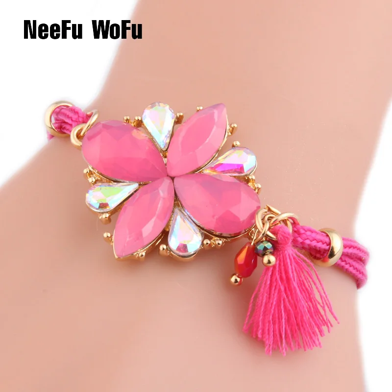 

NeeFu WoFu Alloy Crystal Bracelets Pulsera Bohemia de Madera Rope Chain Estrela de Cinco Pontas Brand Bracelet Perles 2018