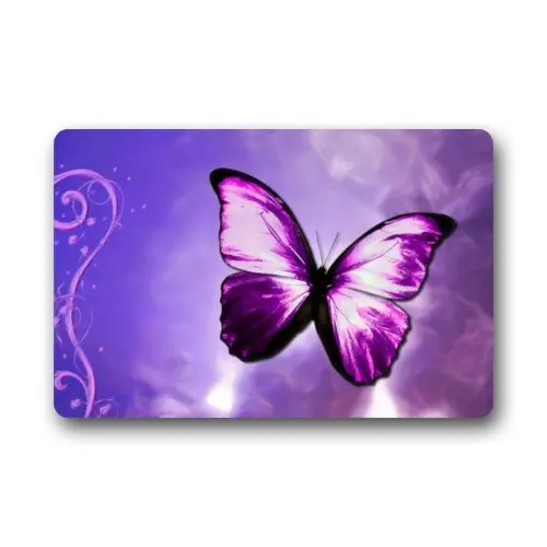 Коврик для входной двери CHARMHOME с фиолетовыми бабочками Нескользящий Резиновый